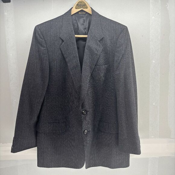 Biella Italy Pure Wool Suit Dark Charcoal Gray Pinstriped 38R Blazer 40x29 Pants - Picture 2 of 11